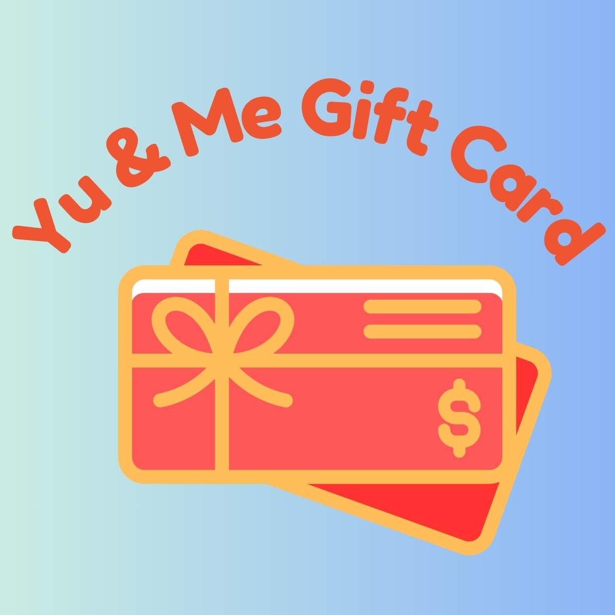 Two red and yellow Yu & Me Books In-Store Gift Cards with a dollar sign and bow icon, displayed under Yu & Me Gift Card on a blue-green background, make the perfect treat from 44 Mulberry St.