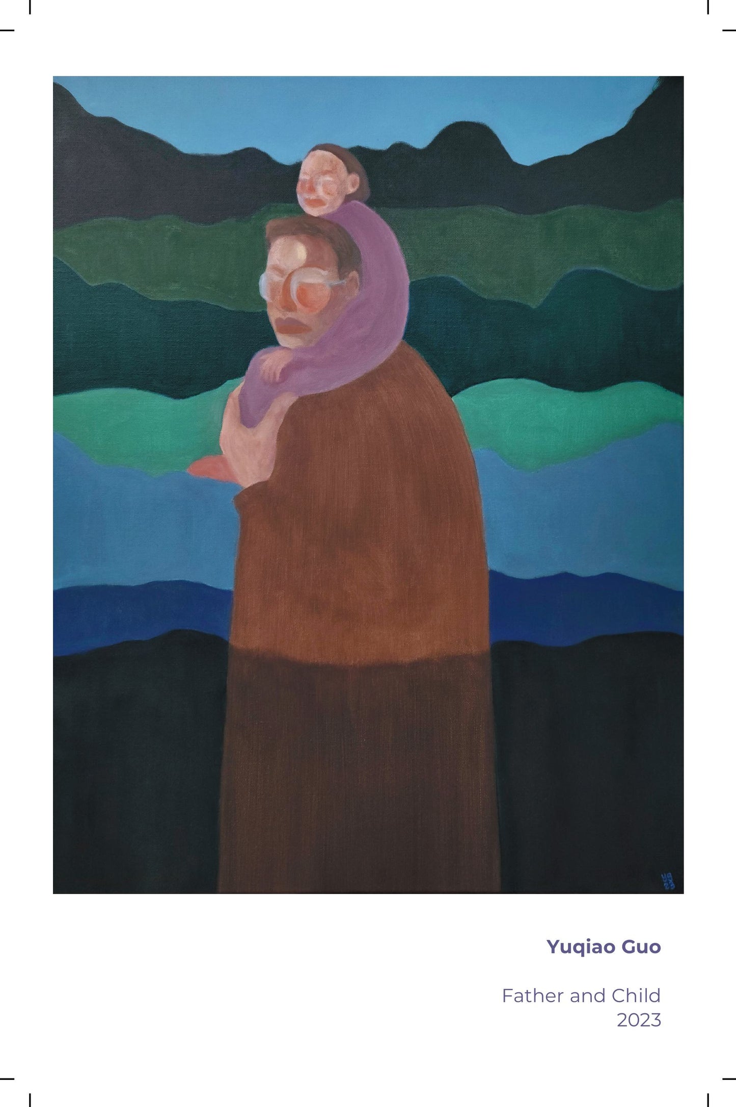The Memory Museum by M Lin (Signed & Personalized, w/ Free Artwork Postcard) from Yu & Me Books features a painting of a father carrying his child against abstract green, blue, and black waves—soft brown tones evoke China’s One-Child Generation themes.