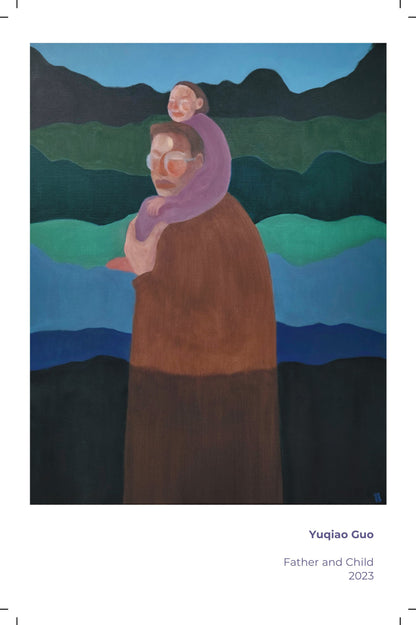The Memory Museum by M Lin (Signed & Personalized, w/ Free Artwork Postcard) from Yu & Me Books features a painting of a father carrying his child against abstract green, blue, and black waves—soft brown tones evoke China’s One-Child Generation themes.