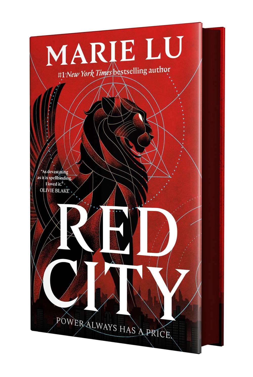 Red City by Marie Lu (Signed!) from Yu & Me Books is a red and black contemporary fantasy featuring a stylized lion with geometric patterns. The bottom tagline reads, "Power always has a price.